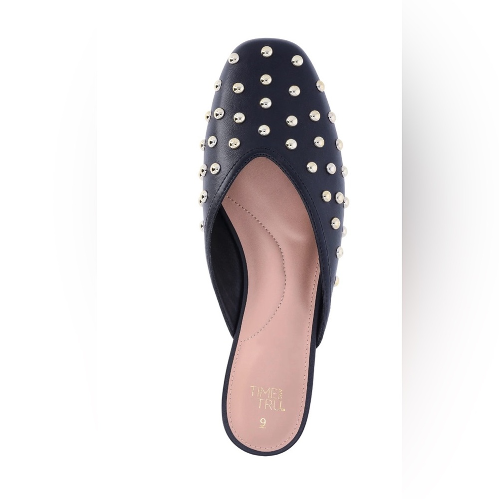 NWT Time and Tru Black‎ Faux Leather Chic Studded Mule Flats Size 7 Slip On